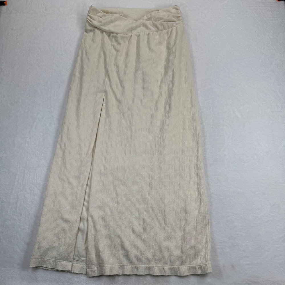 Free People Cream Textured High Rise Maxi Skirt with Slit OB1670937 Size L
